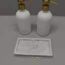 Glass Soap Dispenser Set of 2 (White) with Silicone Tray | Hand and Dish Soap Dispenser for Kitchen and Bathroom | 16.8 Oz Glass Bottles with Stainless Steel Pump & 15 Waterproof Labels (White/Gold)