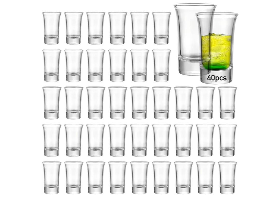 40 Pack Shot Glass Bulk Set with Heavy Base, 1.5 Ounce Whiskey Shot Glasses, Clear Shot Glasses Set, Round Shot Glass Bulk, Small Shot Cups for Vodka, Whiskey, Tequila, Espresso, Liquor