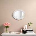 Vintage Oval Wall Mirror 21 x 24 inch, Handmade Distressed White Wood Frame Entryway Mirror with Beaded Detailing, Decorative Small Mirrors for Wall Decor Living Room, Horizontal or Vertical
