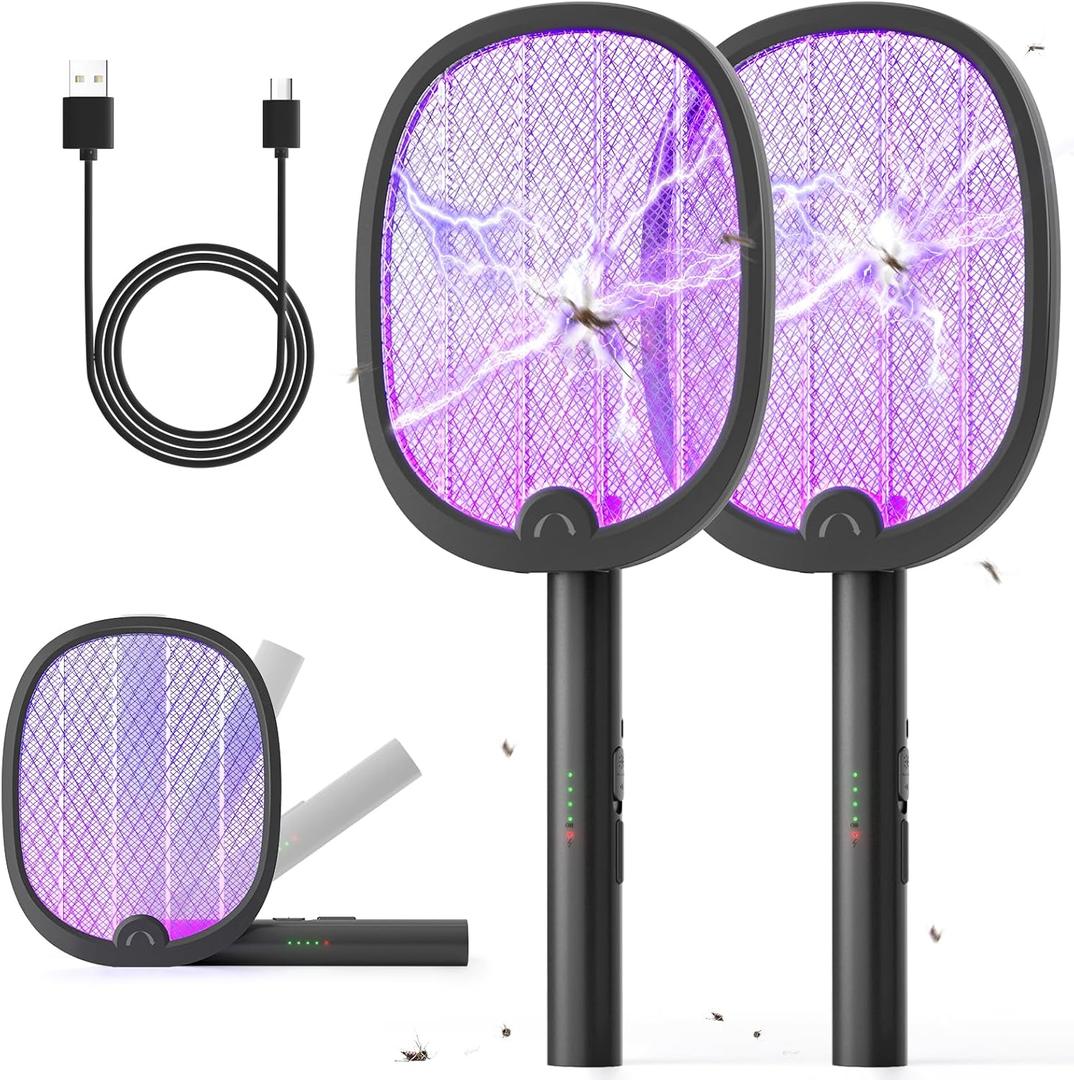 YISSVIC Electric Fly Swatter Foldable Bug Zapper Racket 2 in 1 Mosquito Killer with Attractant Light Rechargeable 1800mAh for Indoor Home Backyard Patio Camping