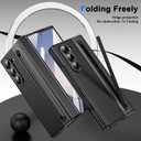 for Samsung Galaxy Z Fold 6 Case with Built-in Compact Writing Pen,Leather Texture,Hinge Protection Wireless Charging,Slim S Pen Phone Case Black 23-Z Fold6-04