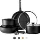 CAROTE Pots and Pans Set Non Stick, Cookware Set Detachable Handle, Nonstick Induction Kitchen Sets Non Stick with Removable Handle, RV Cook Ware, Oven Safe, Black