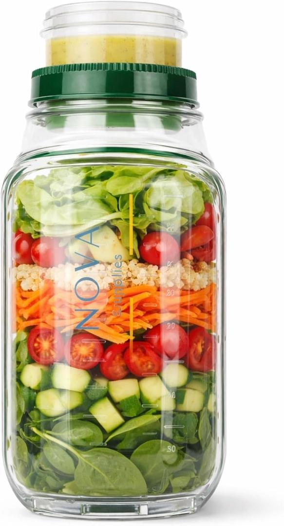 Salad Jar with Side Opening, Salad Pod Mason Jar with Built-In Dressing Cup Leakproof Salad Container To Go, Reusable Meal Prep Jar for Layered Salads, Fruit & Parfait for Work, Gym & Travel
