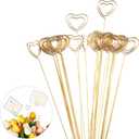 30 Pcs Metal Wire Floral Place Card Holder Pick 12 Inch Gold Photo Clip Card Heart Shape Table Memo Cake Topper for Wedding Birthday Baby Shower Party Favor