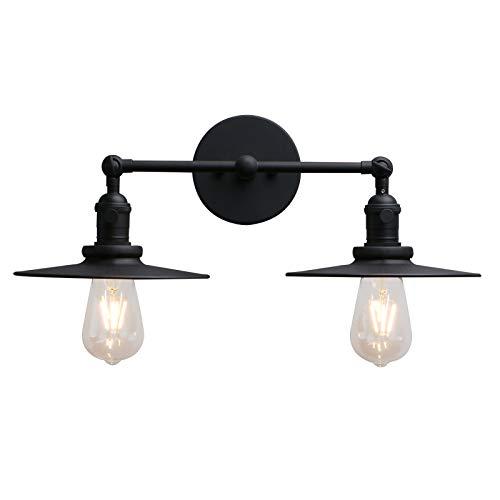 Phansthy 2 Lights Sconce with Switch Matte Black Vanity Light with Dual 7.87 Inches Flat Crafted Light Shade (Matte Black)(No bulbs included)