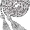 2 x ONUPGO Graduation Honor Cord, 68" Silver Graduation Cords Rayon Braided Tassel Cord, Polyester Yarn Long Robe Honor Rope for Graduation Students, Bachelor Gown