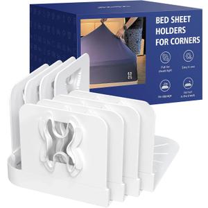 Bed Sheet Holders Lock for Corners - Mattress Sheet Corner Holders Keep Firm Tight in Place Set of 4 (White)