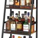 4-Tier Trapezoid Liquor Stand for Home Bar, Stepped Wine Rack Freestanding Floor Liquor Cabinet for Whiskey Wine, Versatile Corner Wine Bottle Display Stand with Fences, Vintage BrownPatent Pending