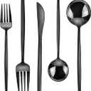 Black Silverware Set, KassKa 40 Pieces Flatware Cutlery Set, Stainless Steel Utensils Set Spoon Fork Knives Set for Home Restaurant and Kitchen, Mirror Polished Finished, Service for 8