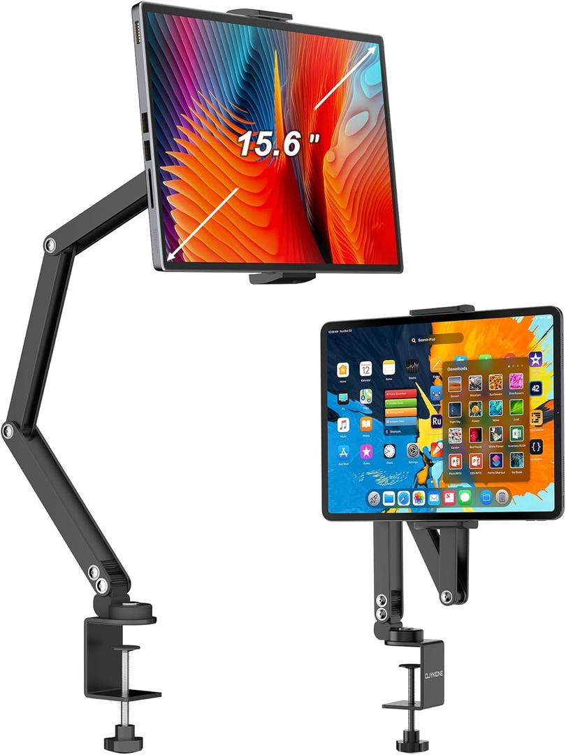 Foldable Flexible Tablet Stand Holder for Desk, 360 Adjustable iPad Arm Mount, Portable Monitor 15.6 Stand, Premium Phone Holder Compatible with iPad 13/12.9/11 Mini/10/9th, Samsung, Kindle