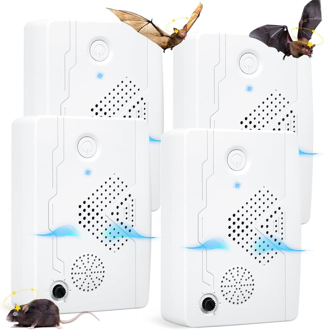 Jahy2Tech Ultrasonic Bat Repellent 4 Pack for Attics, Garages and Barns | 6-Mode Rechargeable Ultrasonic Bat Deterrent with USB Power for Attics, Garages, Barns, Crawl Spaces and Covered Eaves