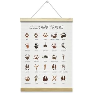Nopoben Woodland Tracks Poster Hanger Frame, Animal Tracks Wall Art With Wooden Poster Hanger, Educational Animals Wall Decor, Forest Hunting Boy Nursery Decor(12x16 Inches)-18