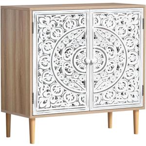 Accent Cabinet with 2 Doors, Vintage Hollow Carving Buffet Cabinet, Sideboards and Buffets Storage Credenza with 2 Doors for Kitchen, Living Room, Entryway