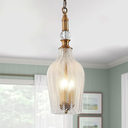 rosysky 3-Light Pendant Light Vintage Gold Metal E12 Base - Farmhouse Chandelier with Clear Glass,Adjustable Ceiling Hanging Lighting Brightens to Kitchen Island,Dining Room,Hallway,Entryway