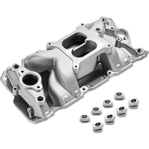 2026 7501 Intake Manifold Aluminum Performance Dual Plane Air-Gap Compatible with Chevy Small Block SBC 1955-86 262 265 267 283 302 305 307 327 350 400 V8 Engine, Silver