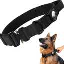 1.5’’ Wide Tactical Large Dog Collar with Airtag Holder (Black, L)