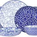 Selamica Ceramic Dinnerware Sets for 6, 24 Piece Plates and Bowls Sets, Scratch Resistant Dishes Set-Dishwasher & Microwave & Oven Safe, Vintage Blue