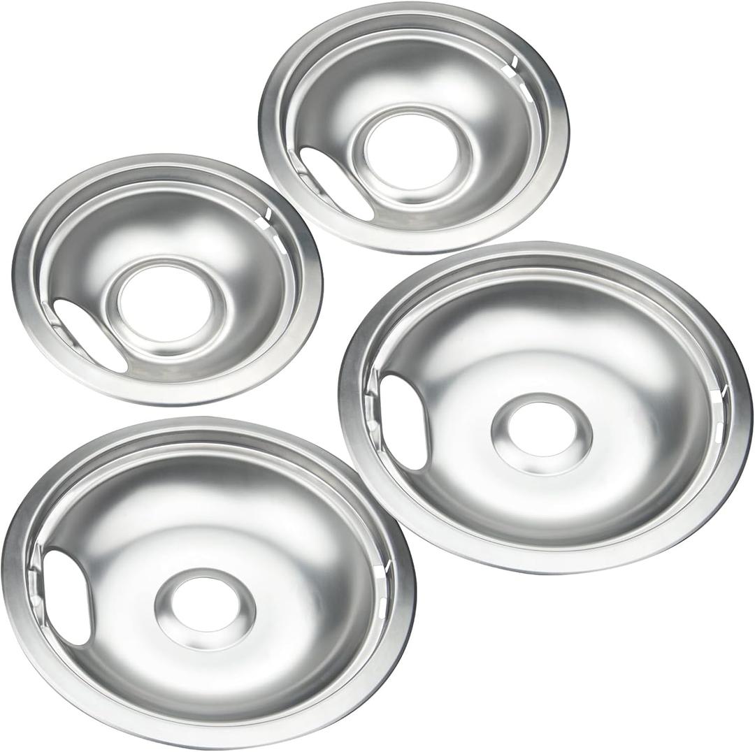 Premium Drip Pan Electric Stove Burner Covers for Whirlpool, Maytag, Kenmore - Replacement for W10278125, W10196405 & W10196406-4 Pack (2x6" and 2x8")