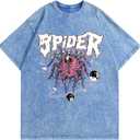 AugYew Graphic Tees Streetwear Tshirts Vintage Unisex Cotton Acid Washed Oversized T-Shirts Summer Clothes Tops for Men (Blue, M)