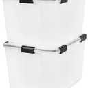 IRIS USA WeatherPro 74 Qt Storage Bins with Lids, 2 Pack, BPA-Free Plastic Gasket Box with Tight Latch and Seal, Stackable Nestable Tote Tub - Clear/Black