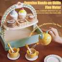 Wooden Tea Party Set for Little Girls,Kids Tea Set with Cookies & Cake Stand, Play Kitchen Accessories Wooden Pretend Play Food Toys for Girl Boy Birthday Gift
