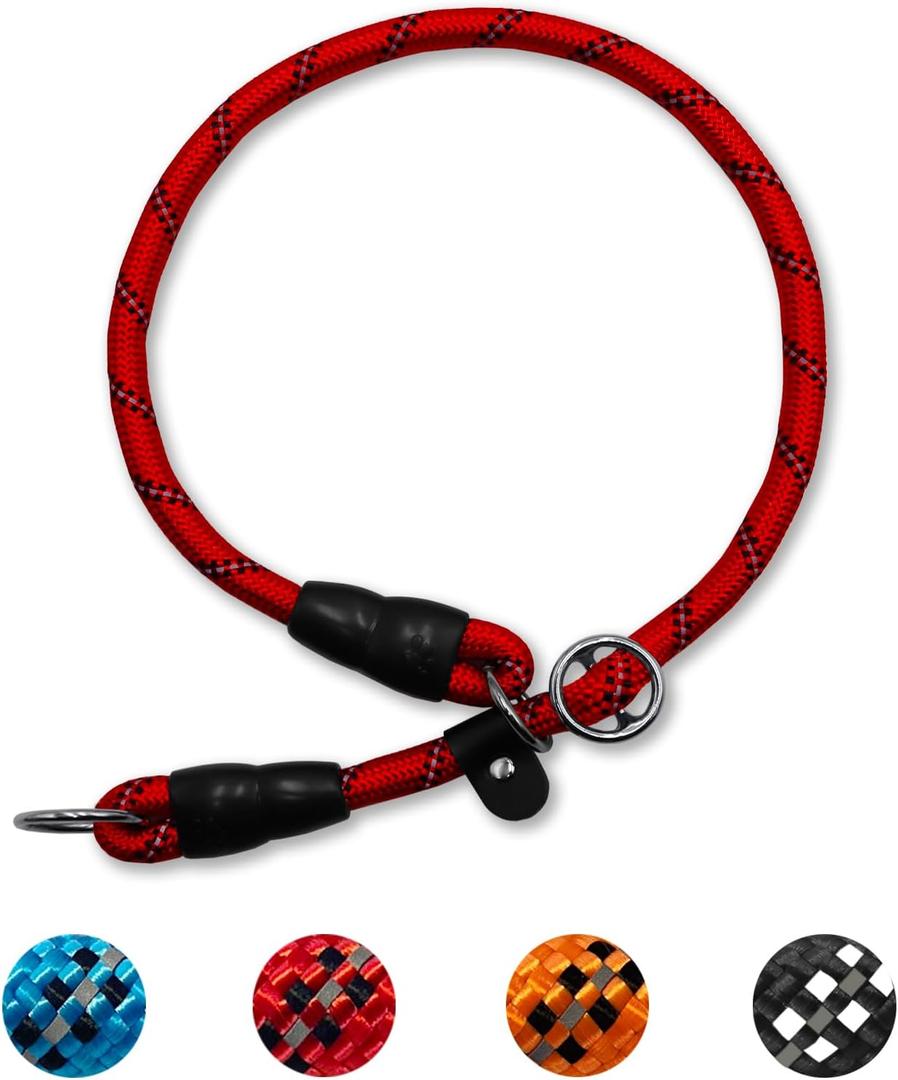 Reflective Slip Collar, Dog Choker Collar, Nylon Dog Training Collar with Slidable Stopper No Pull Dog Collars Martingale Collars for Small Medium Large Dogs, Red, S