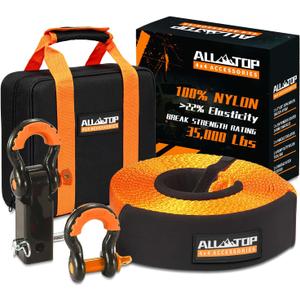 ALL-TOP Nylon Recovery Kit with Hitch Receiver: 3" x 30' (35,000lbs) 100% Nylon Snatch Strap + 2" Shackle Hitch Receiver + 3/4 HD Shackles (2pcs) with Isolator + Storage Bag