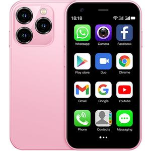 XS15 3G Mini Smartphone 3.0 Inch WiFi GPS China Mobile RAM 2GB ROM 16GB Quad Core Android 8.1 Cell Phones 3D Glass Slim Body HD Camera Dual Sim Cute Palm Smartphone (Pink) | Mini Size