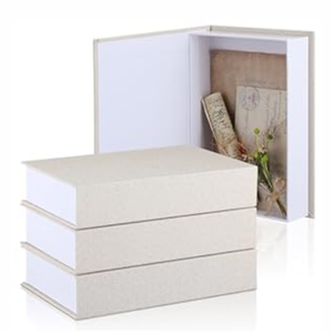 Tioncy 3 Pcs Fake Book Box Neutral Linen Book Box Decorative Faux Prop Storage for Farmhouse Home Decor shelf Table Card Photo DIY Keepsake Gift(8.6 x 6.1 x 1.8 Inch, Beige)