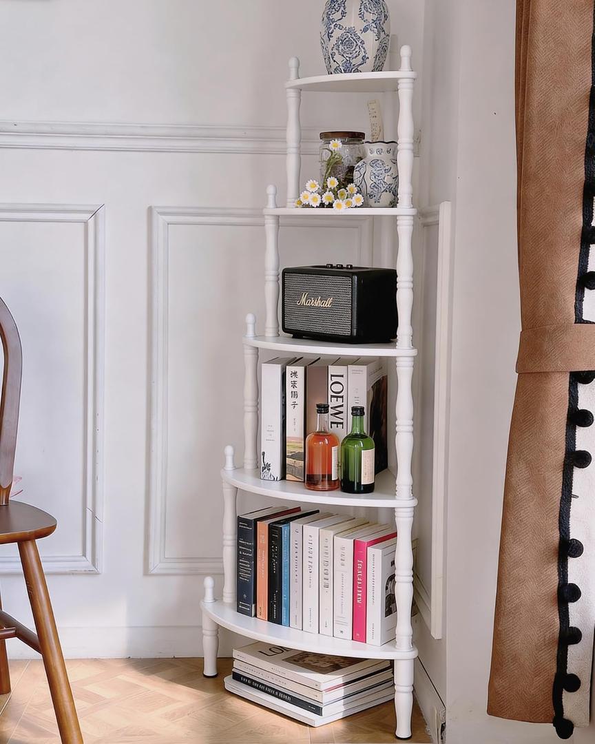 5-Tier Corner Shelf, Wooden Bookshelf, Vintage White, Space Savers, 59"