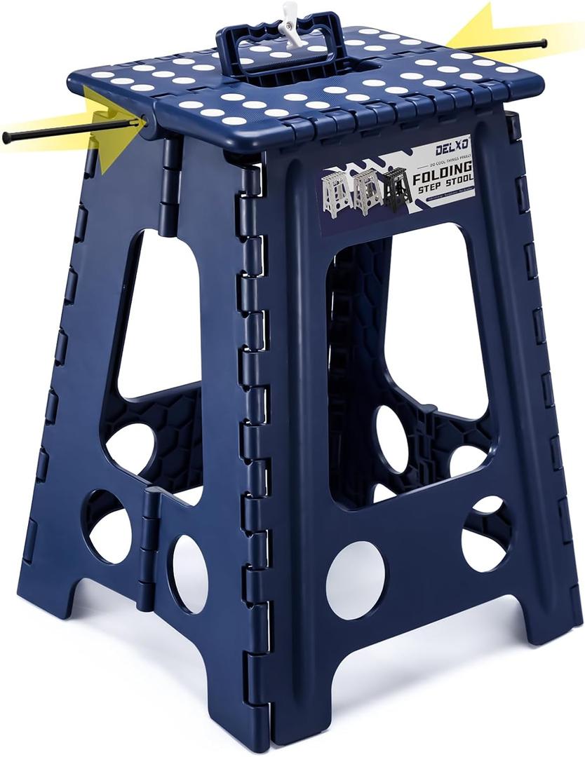 Delxo Folding Step Stool 17.5 Inch, Heavy Duty Step Stools for Adults, Non Slip Folding Stool with Handle, Premium Portable Foldable Step Stool for Kitchen Bathroom Bedroom Up to 400LBS,(Royal Blue,1PC)
