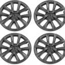 IKON MOTORSPORTS, Wheel Hubcaps Compatible with 2017-2023 Tesla Model 3, Matte Black SP Model S Plaid Style ABS Plastic 18 Inch Hub Caps Hubcap Rim Cover Skin Covers 4PCS Replacement, 4 Pack