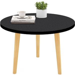 Round Coffee Table Low Table with 3 Solid Wood Sturdy Legs,Floor Table Desk for Sitting on The Floor,23.6"D x 23.6"W x 16"H Inches,Living Room/Toy room Furniture,Rental house Furniture (Black)