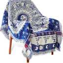 CaptainRay Boho Woven Throw Blanket Reversible Cotton Bohemian Tapestry Hippie Room Decor Witchy Astrology Zodiac Celestial Constellation Carpet Bed Chair Couch Sofa Cover Double Sided,70x50