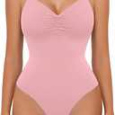 Avidlove Body Suits for Womens Sexy Ruched V Neck Thong Bodysuit Backless Sleeveless Double Lined Cami Body Suit Top (Large, Light Pink)