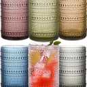 Colored Hobnail Drinking Glasses Set of 6, 15 oz Vintage Highball Glasses, Drinkware Kitchen Glasses for Cocktail, Iced Coffee, Beer, Ice Tea, Wine, Whiskey, Water