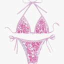 Women's Floral Printed Bathing Suit Halter Paisley Summer Swimsuit Bikinis Set, M