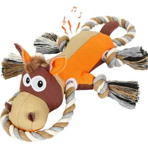 IOKHEIRA Dog Toys for Aggressive Chewers,Tough Indestructible Dog Toys,Squeaky Toys for Large Dogs, Chew Toys for Puppy Middle Big Pets-Donkey, Orange