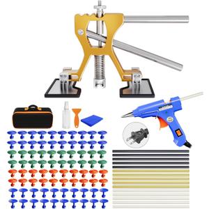 YD0B3 Auto Dent Puller Kit Golden Lifter & Glue Gun, with 80PCS Tabs for Small Ding Hail Dent Removal, Adjustable Width Dent Remover Tools for Automobile Body Motorcycle Refrigerator