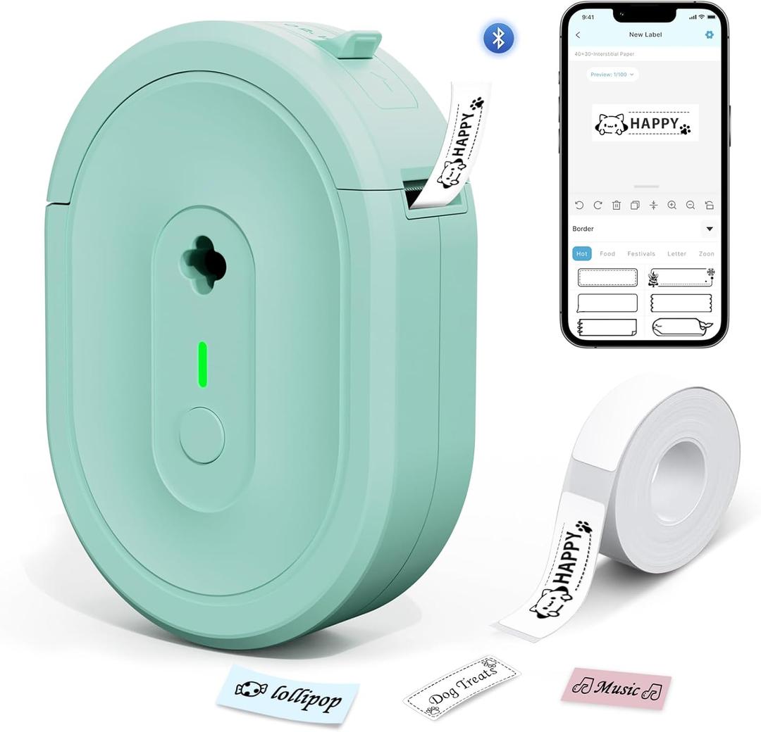 Label Maker Machine with Tape, N12 Bluetooth Mini Label Makers, Portable Labels Printer Wireless Labeler for Home Office School Kids Items Organization