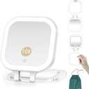 Mocado Compact Travel Makeup Mirror, 1X/10X Magnifying Mirror with Light, Double Sides Compact Mirror with 3 Color Light, Dimmable Handheld Mirror, Rechargeable Travel for Purse,Pocket(White)