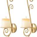 Gold Candle Sconces,Wall Mount Candle Holder,Vintage Metal Sconces for Home Decor-Set of 2.