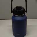 Half Gallon Insulated Water Bottle Jug with Straw, 64 oz Large Stainless Steel Sports Metal Water Flask with Handle, Thermal Water Cup Mug with 2 Lids, Navy Blue