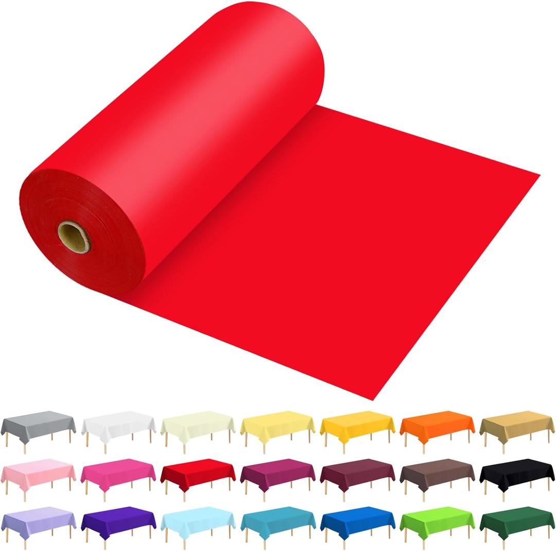 54 Inch X 300 Feet Plastic Table Cover Roll Premium Disposable Plastic Tablecloth for All Type/Shape Tables | Picnic, Party, Banquet, Birthdays, Weddings (Red, 54 Inch X 300 Feet)
