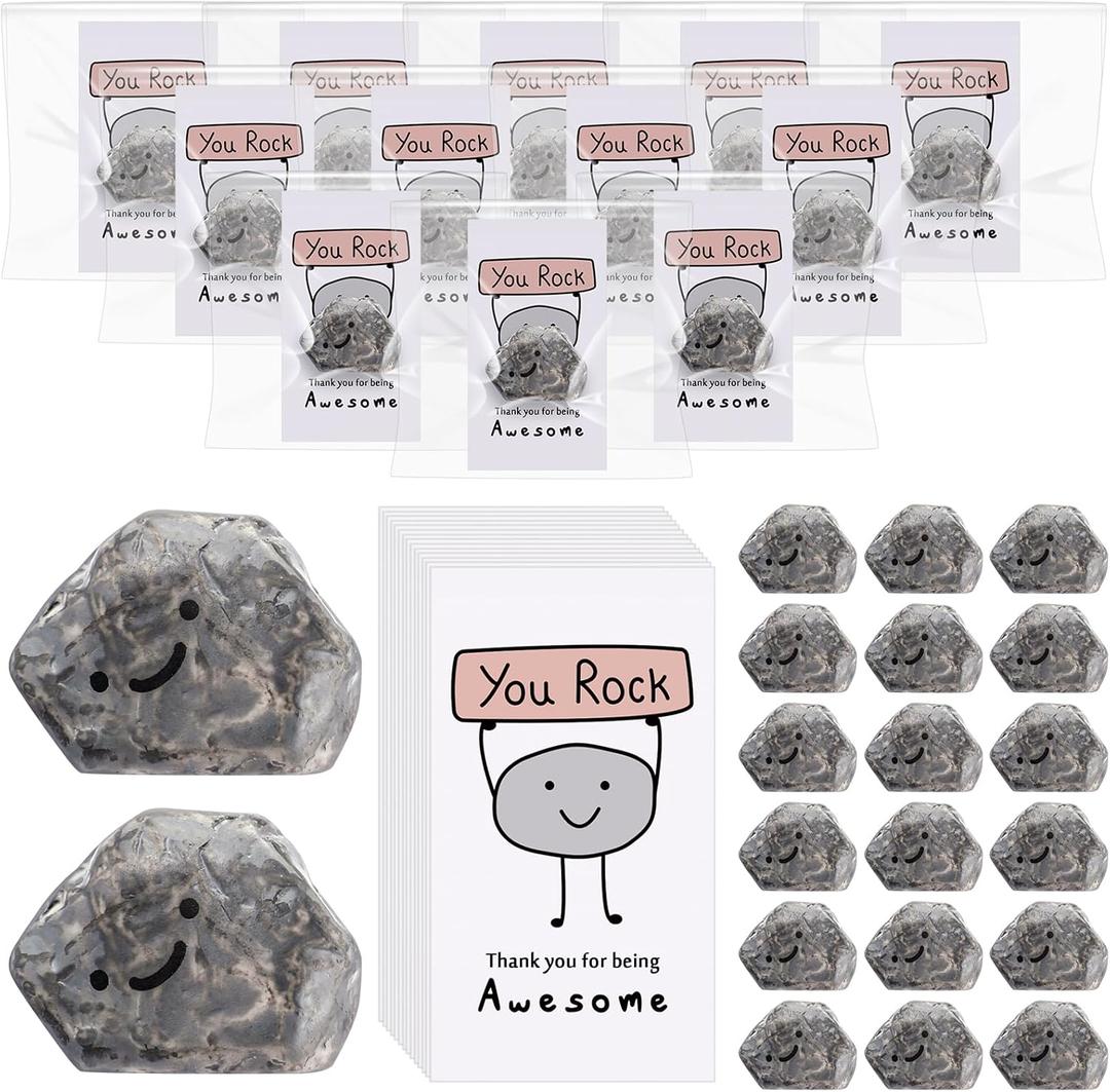 Huwena 50 Sets Inspirational You Rock Employee Appreciation Gifts Smile Resin Stone with Thank You for Being Awesome Rock Card Bulk for Team Teachers Staff Coworkers Adults Party Favor