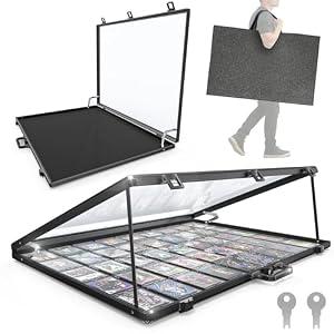 Ultra-thin 31.4 x 23.6in Portable Aluminum Card Display Case with Felt Tote Bag, High-transparency Acrylic, 3 Anti Theft Locks, Sports Trading Card Show Case for Collectible Cards Jewelry Jersey-Black