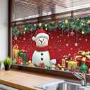 Christmas Window Film Snowman with Santa Hat Scarf Gifts Snowflake Ornaments Decorative Glass Sticker Static Cling Holiday Privacy Window Clings 39.3  17.7 Inch