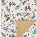 Baby Blankets for Boys 30" x 40", Soft Double Layer Minky Blanket with Dotted Fleece Back, Nursery Bed Receiving Quilt for Newborn Infant Toddler Shower Gift Brown Retro Race Car Theme (Racing)