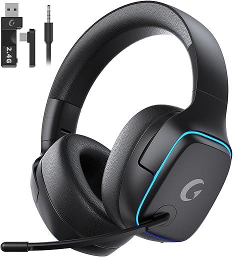 2.4GHz Wireless Gaming Headsets for PS5, PS4, PC, Switch - Bluetooth 5.3 Gaming Headphones with Noise Canceling Mic, 7.1 Surround Sound, 70H Battery, Blue Lighting - Matte Black