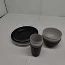 LIYH 16 Pcs Plastic Wheat Straw Dinnerware Sets for 4 - Plates and Bowls Sets Reusable Tableware Dish Set for 4 Include Wheat Straw Plates Bowls Cups Microwave Dishwasher Safe (White Black Gray Light Gray)